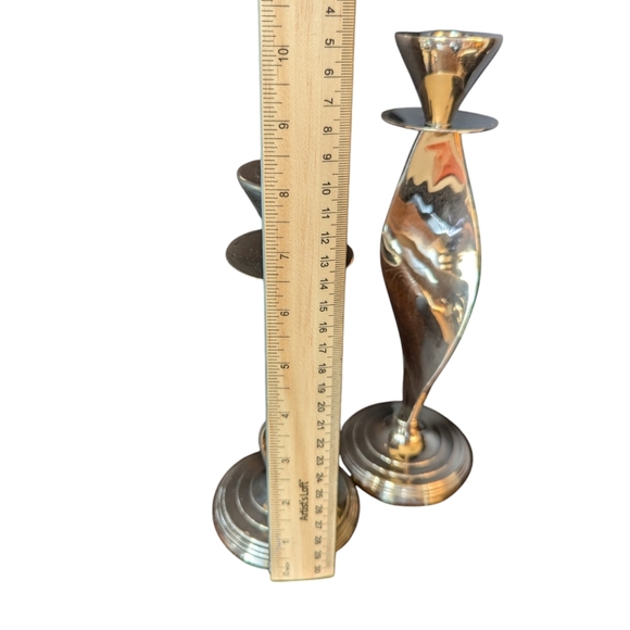 Silver Plated Twisted Brass Metal Candlestick Holders Ribbon Shape Set Of 2 Vtg - Picture 8 of 11